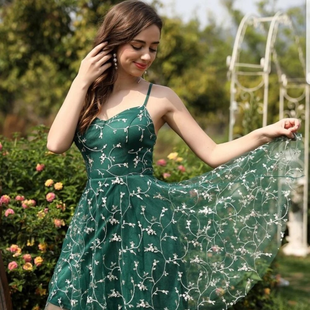 Green floral patterned dress